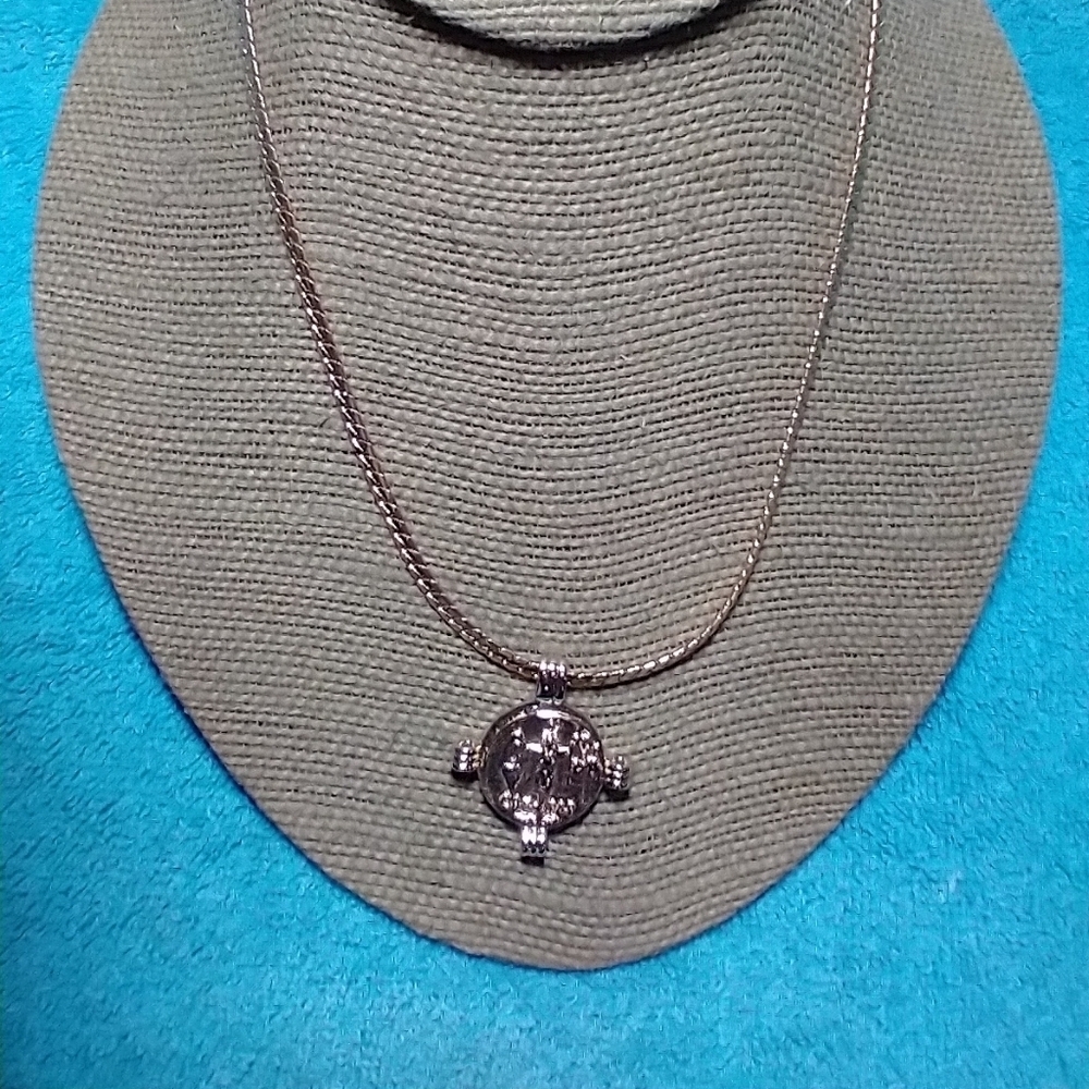 Goldtone coin necklace on serpentine chain